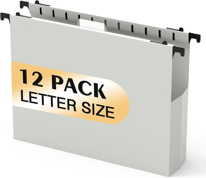 SHUTEX Extra Capacity Plastic Hanging File Folders,12 Pack Reinforced Hang Folder,Heavy Duty 7 Inch Expansion,Filing Cabinet Folders Letter Size for Bulk Files/Medical Charts(Glacier Gray) - Image 1